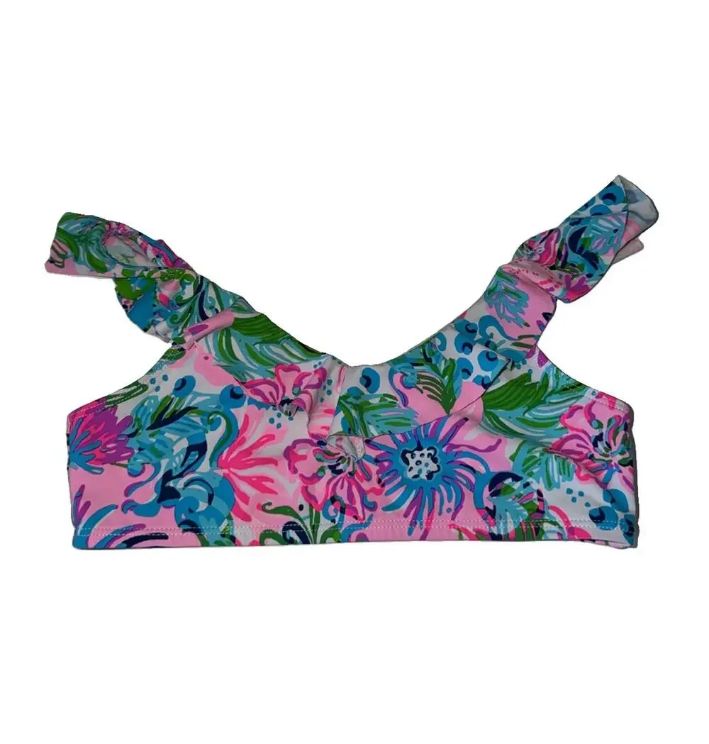 Lilly Pulitzer Girl's Mini Kasme Bikini Top UPF 50+ Mandela Paradise Petals Sz 8